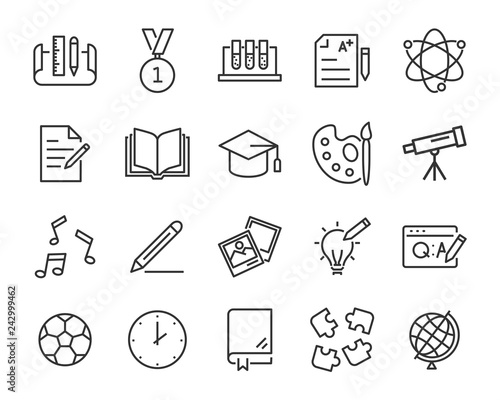 set of education icons, such as learning, training, question, book, knowledge, report