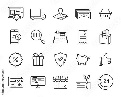 set of shopping icons, such as e-commerce, payment, store, marketing
