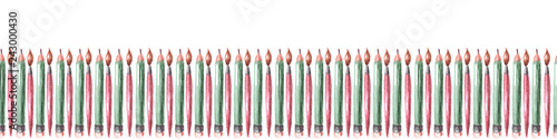 Seamless pattern of pencils and brushes green and red for use in packaging or fabric 