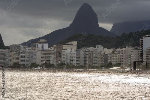 Panoramic view of the Copacabana Beach and its buildings.