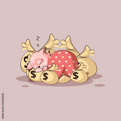 kitty sticker emoticon sleep on bags money