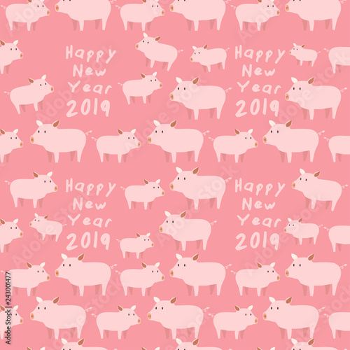 Happy New Year 2019 : Year of pig seamless pattern : Vector Illustration