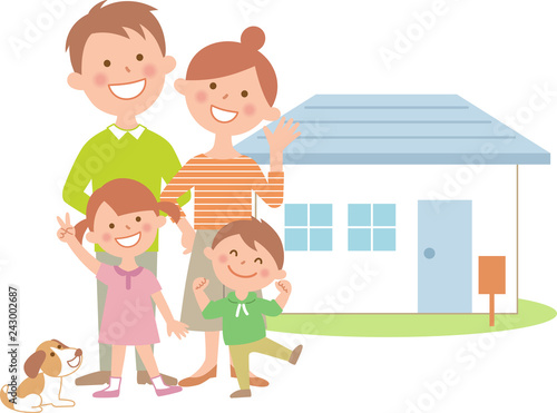 四人家族と家　嬉しい