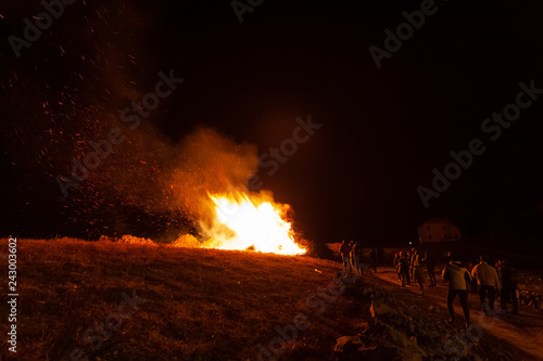 People who attend the traditional bonfire of the epiphany  Vittorio veneto  Italy