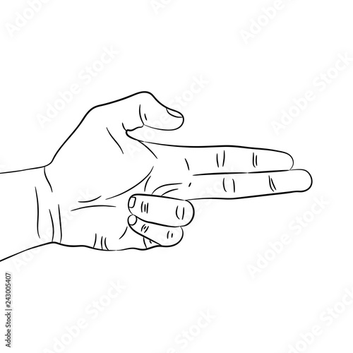 Hand circuit, outline making gun gesture. Vector illustration isolated on white background