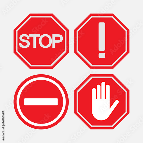 set of road stop signs, safety on the road, notifying and prohib