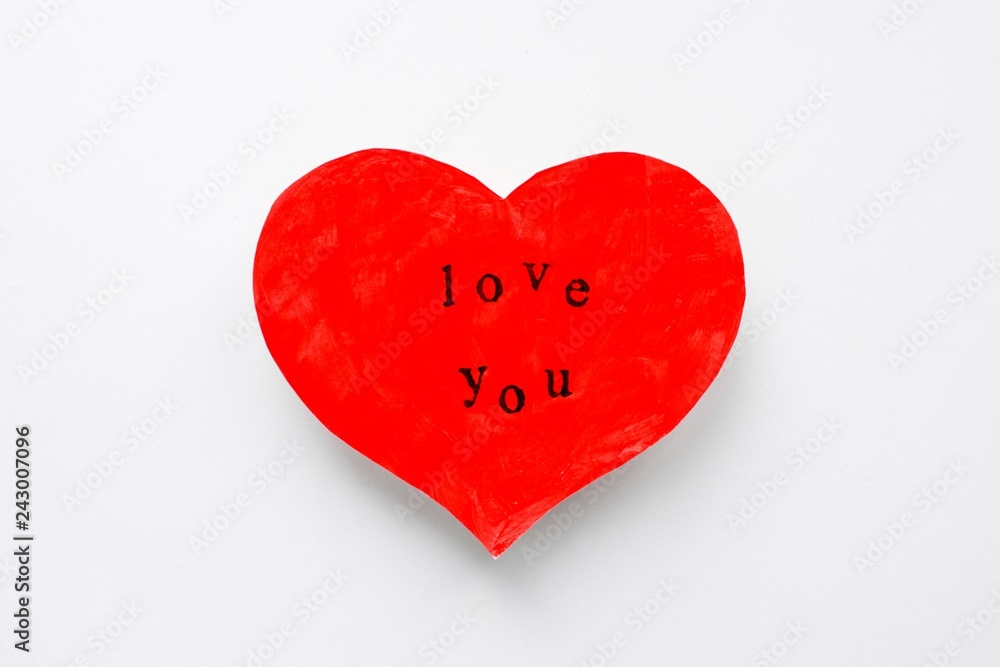 Valentine's day postcard in the form of a scarlet heart with the inscription love you