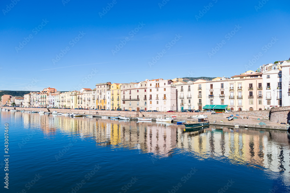 Cityscape of the colorful small town Bosa in Sardinia, Italy