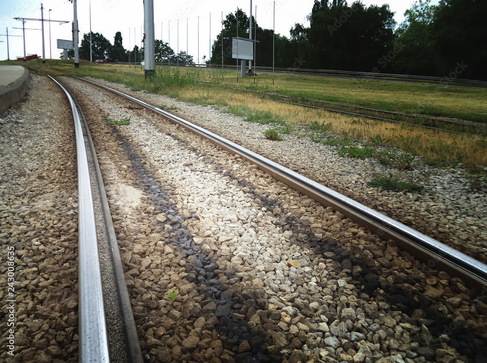 Tramway rails, blurred image.
