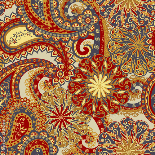 Abstract vintage pattern with decorative flowers, leaves and Paisley pattern in Oriental style.