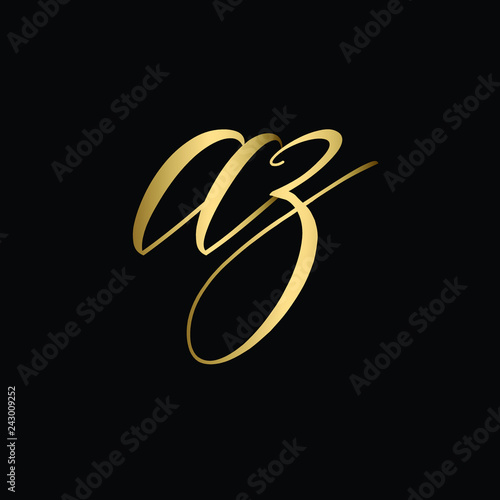 Minimal Luxury Cursive Letter AZ Initial Based Golden and Black color Logo Design | Letter AZ Monogram