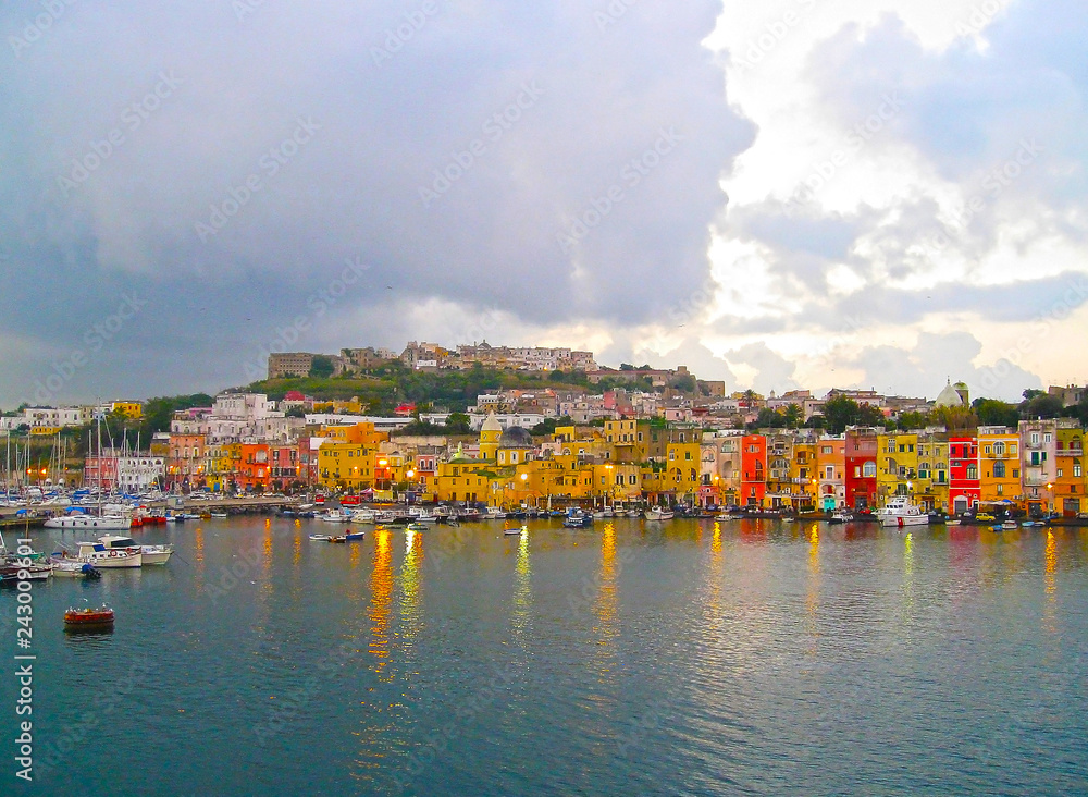 beautiful island of Procida Campania region near Naples. Italy. Magic colorful houses