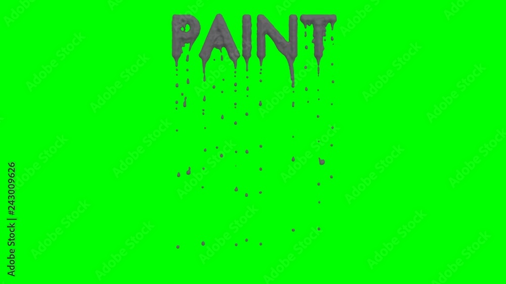 Animated dripping a lot of grey paint or pigment or ink or other thick substance from all caps text Paint. Liquid is dripping from three dimensional letters against green background. Animated dripping a lot of grey paint or pigment or ink or other thick substance from all caps text Paint. Liquid is dripping from three dimensional letters against green background.