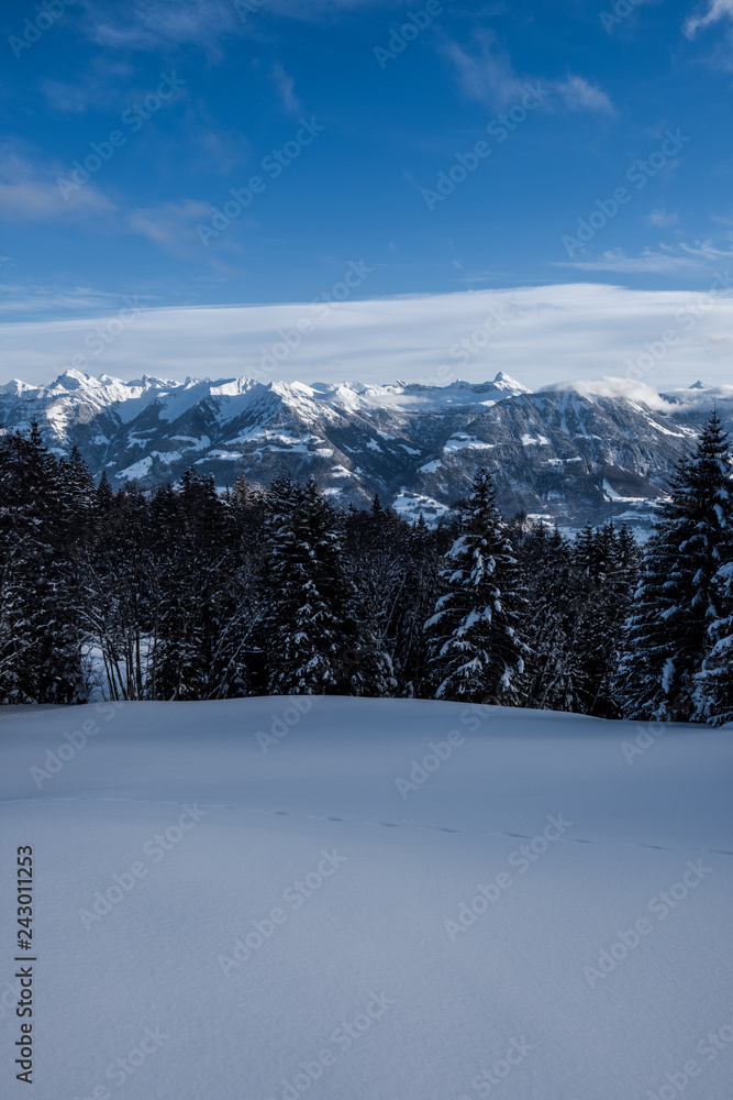 Aussicht vom Glaubenbergpass an einem kalten Wintertag, Obwalden/Schweiz/Europa