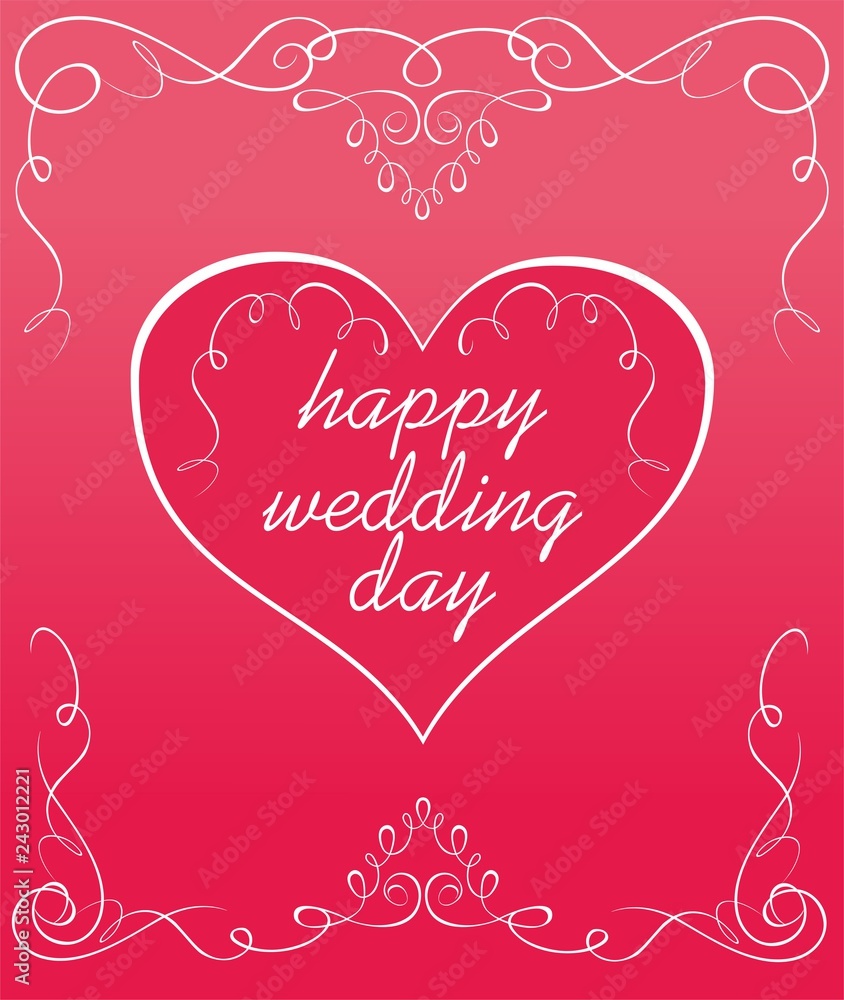 Wedding greeting pink card with beautiful vignette and heart shape