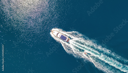 Yacht on the sea from top view. Aerail view at the boats. Sea background from top view. Summer seascape from air. Travel concept and idea © biletskiyevgeniy.com
