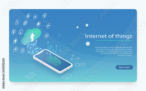 Internet of things (IOT), devices and connectivity concepts on a network, cloud at center.