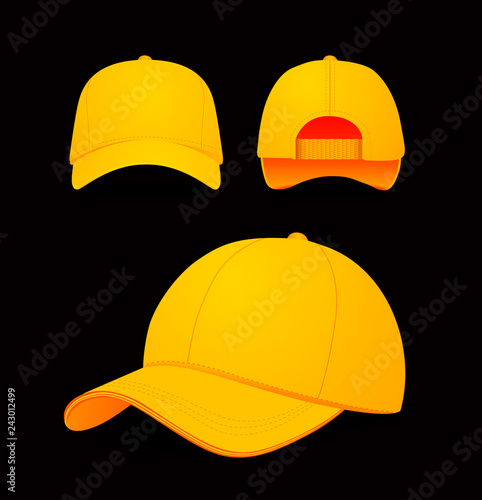 Baseball cap vector illustration on dark background. Mock-up design