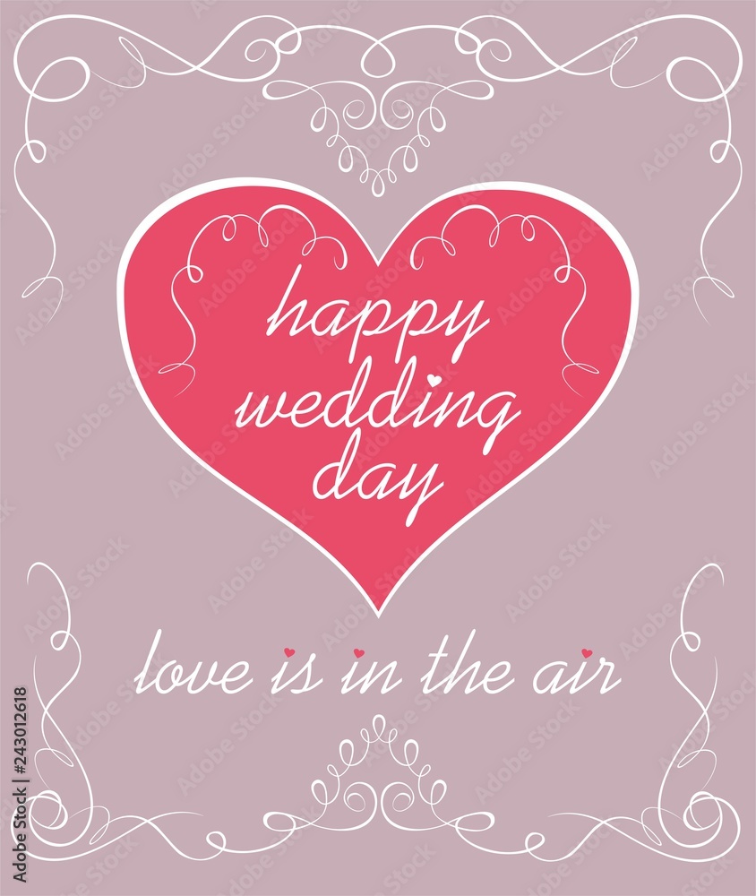 Wedding pastel greeting card with vintage vignette and pink heart shape.jpg