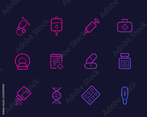 Healthcare, medical icons, linear vector
