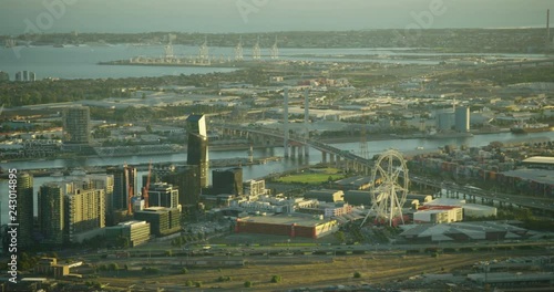 Aerial view at sunset Melbourne Star Observation Wheel