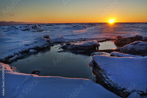 Sunset over frozen ocean Alaska
