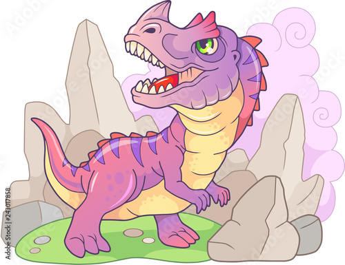 cute cartoon prehistoric dinosaur ceratosaurus, funny illustration