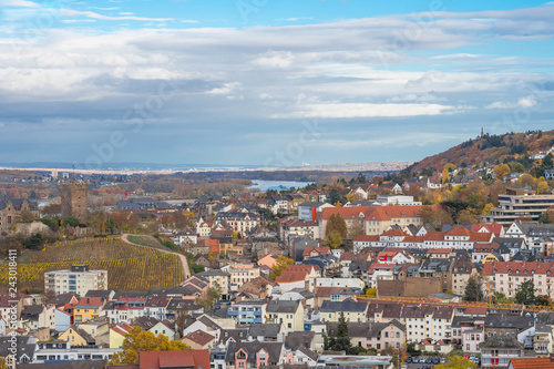Panoramic view over Bingen, the Rhine and the other side of the Rhine Rüdesheim, Germany