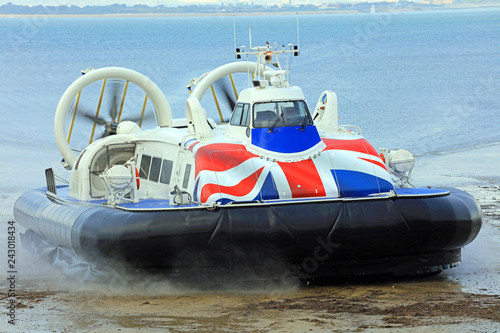 hovercraft coming off the sea on to land photo