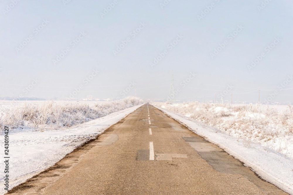 asphalt road at winter