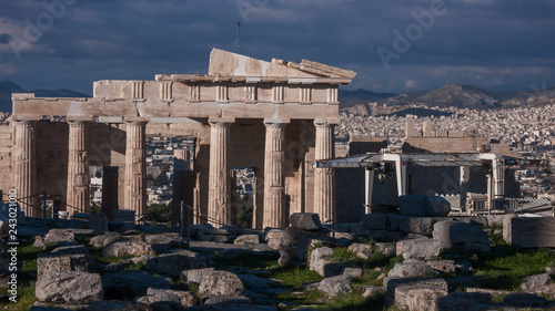 Ruins of Propylaea -monumental gateway in the Acropolis of Athens, Attica, Greece