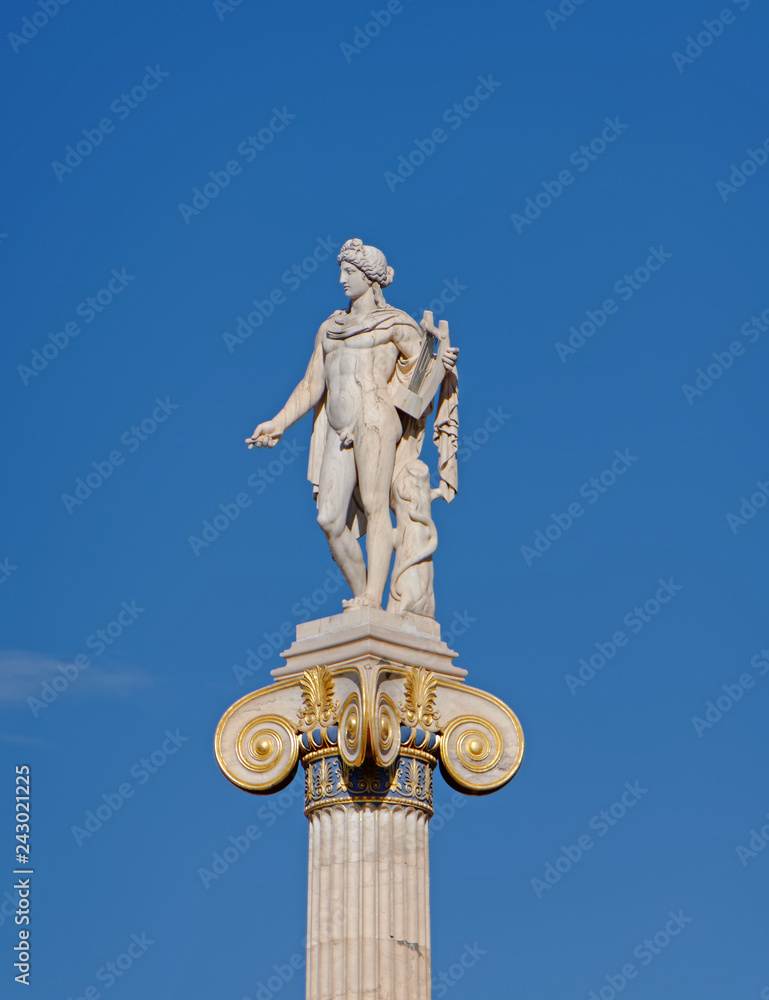 Athens Greece, Apollo statue under blue sky background
