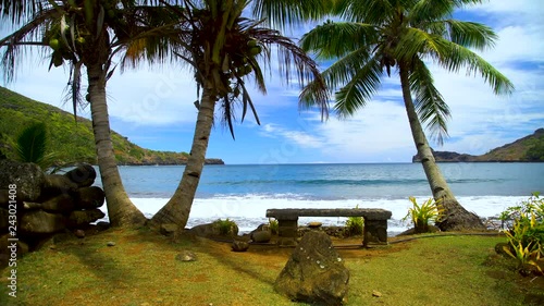 Ocean waves deserted beach Hatiheu Nuku Hiva Marquesas photo