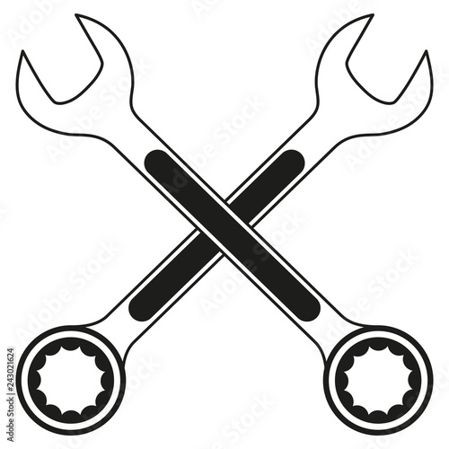 Vintage crossed wrench (spanner) icon. Vector illustration.