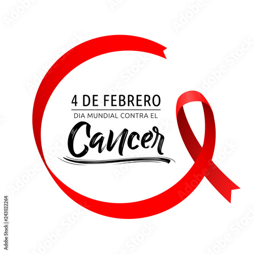 Dia mundial contra el Cancer 4 de Febrero, World day against Cancer february 4 spanish text, circular ribbon vector illustration