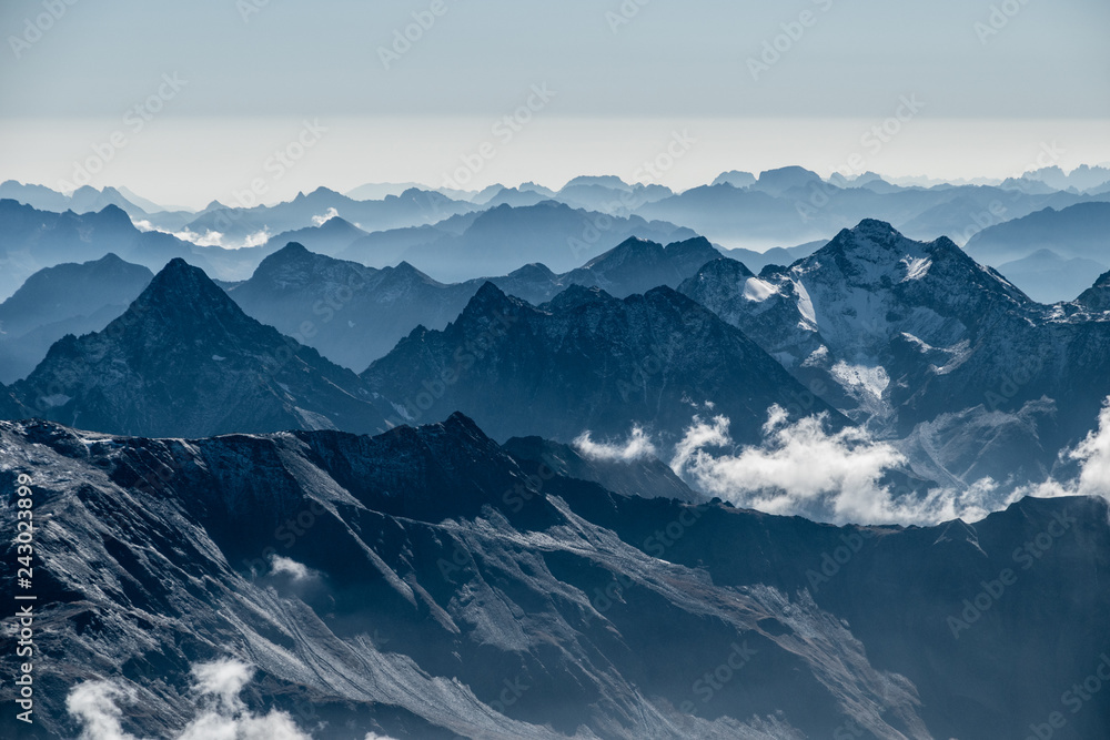 Alpine mountain range fog layers, Tauern, Grossglockner, Austria