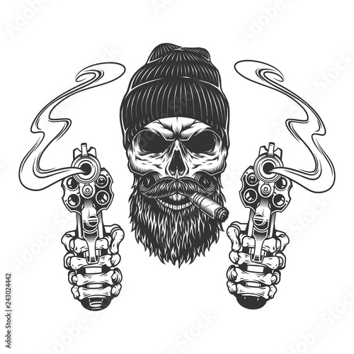 Bearded and mustached gangster skull