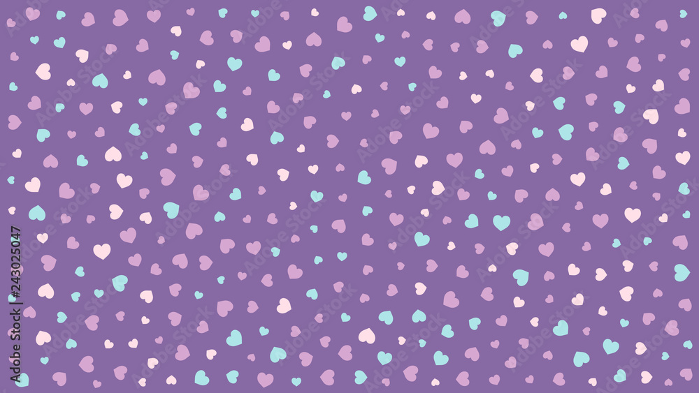 Cute hearts. Background with small hearts. Pattern with small pink blue hearts on purple background. Template for greeting card Happy Valentines day, textile design, love concept. Vector illustration. Cute hearts. Background with small hearts. Pattern with small pink blue hearts on purple background. Template for greeting card Happy Valentines day, textile design, love concept. Vector illustration.