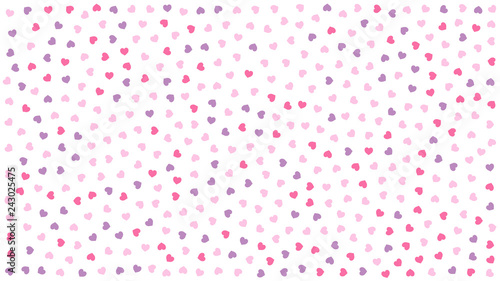 Cute hearts. Background with small hearts. Pattern with small purple pink hearts on white background. Template for greeting card Happy Valentines day, textile design, love concept. Vector illustration