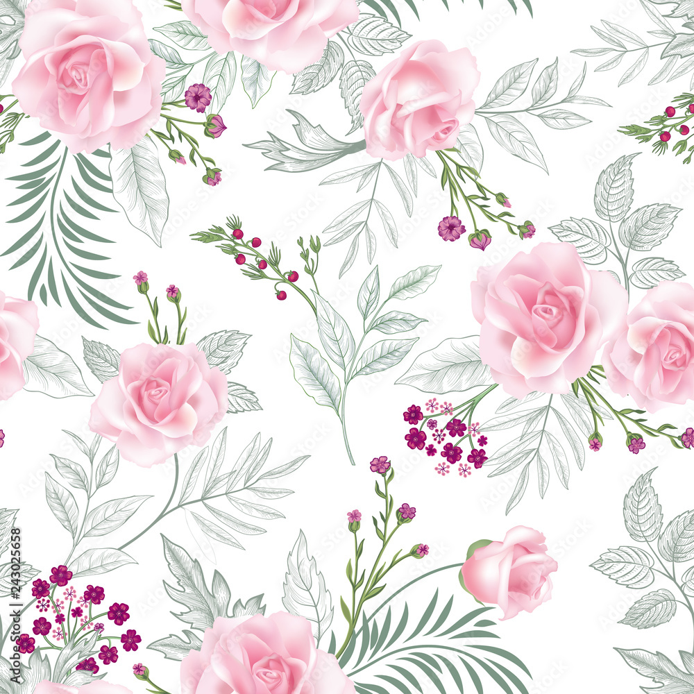 Obraz premium Floral seamless pattern. Garden Flower summer background.