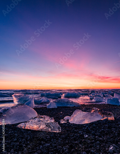 Diamond beach during sunrise in Iceland