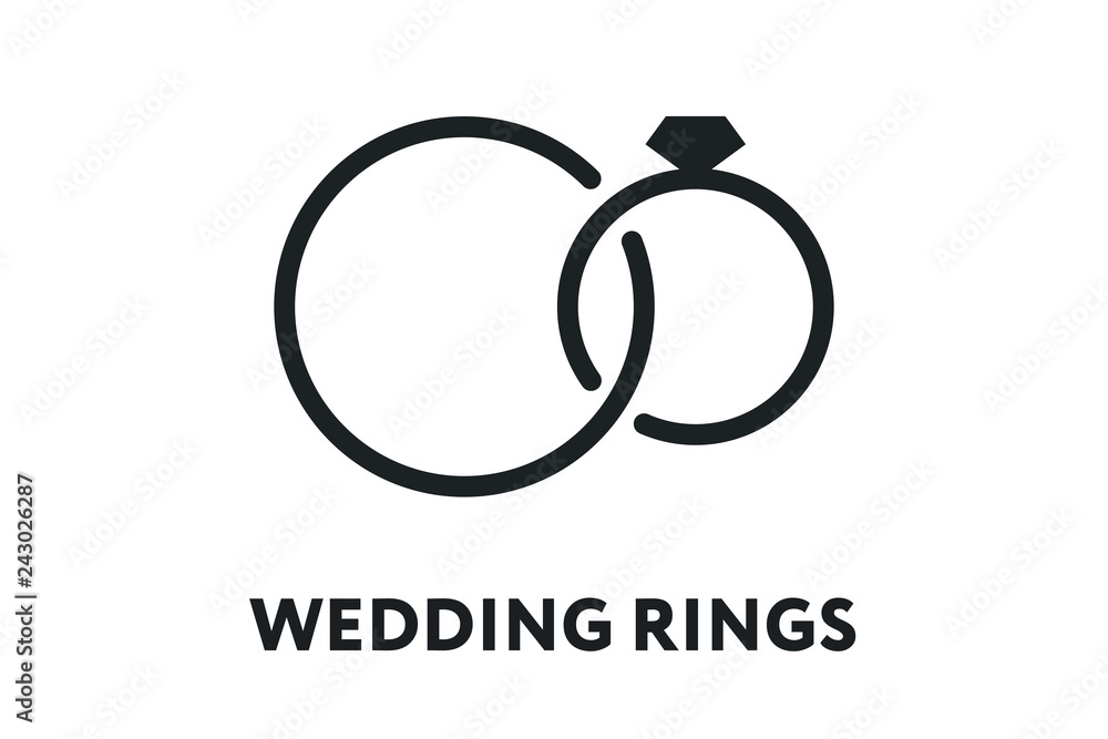 Wedding, Marriage, Engagement Diamond Rings. Vector Flat Line Stroke Icon. Wedding, Marriage, Engagement Diamond Rings. Vector Flat Line Stroke Icon.