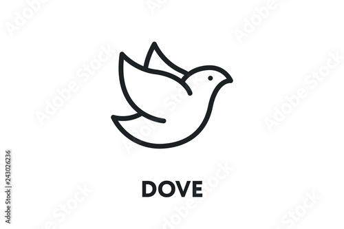 Dove Bird Pigeon. Freedom Concept. Vector Flat Line Stroke Icon.
