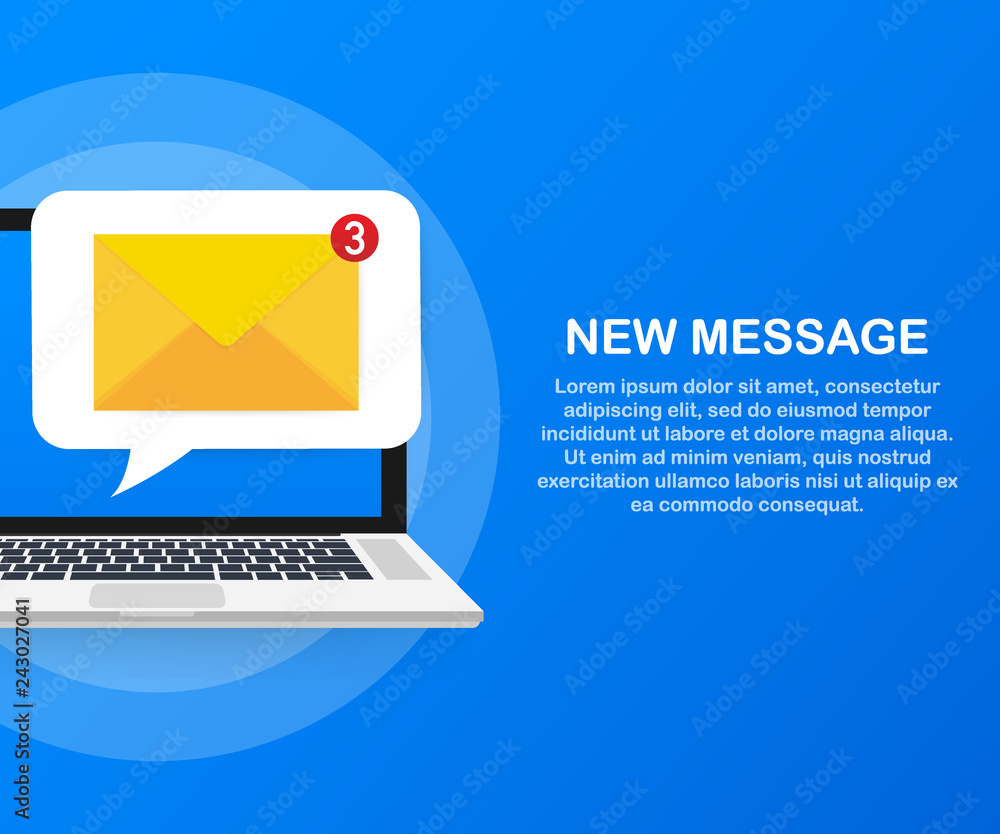 Email notification concept. New email on the laptop screen. Vector illustration. Email notification concept. New email on the laptop screen. Vector illustration.