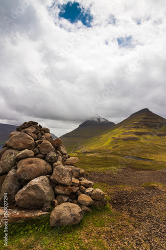 Stoneformation in front of mount Klakkur close to Klaksvik in Faroe Islands, Denmark. photo