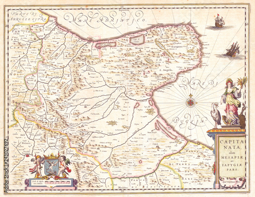 1630, Blaeu Map of Capitanata, Foggia, Italy photo
