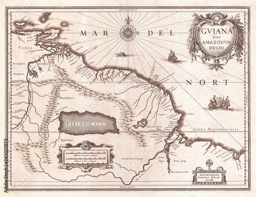 1635, Blaeu Map Guiana, Venezuela, and El Dorado photo