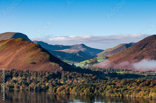 A view of mountains over Derwent Water, Lake District, Cumbria