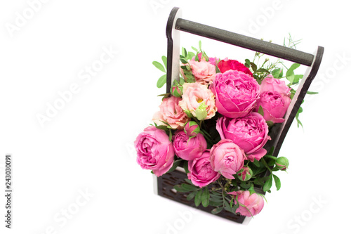 Bouquet of flowers in a box  Booker of roses for mother s day. Rose in a gift box. Flowers on March 8. Happy women s day. Bouquet for a birthday.