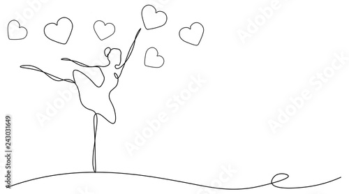 Valentines day background with heart and dancer ballet, vector illustration.